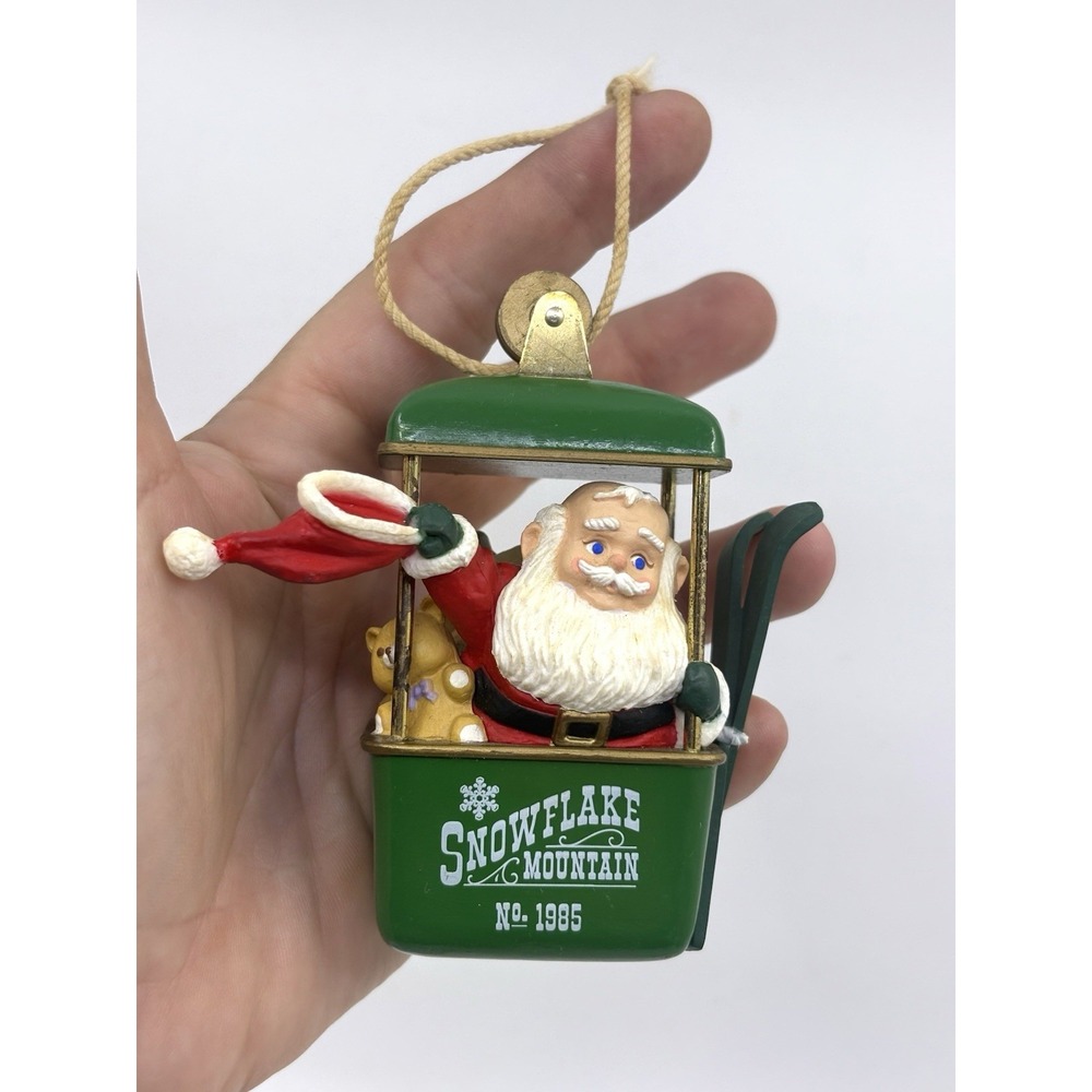 Vintage Hallmark Ornament 1985 Santa's Ski Trip Snowflake Mountain Gondola